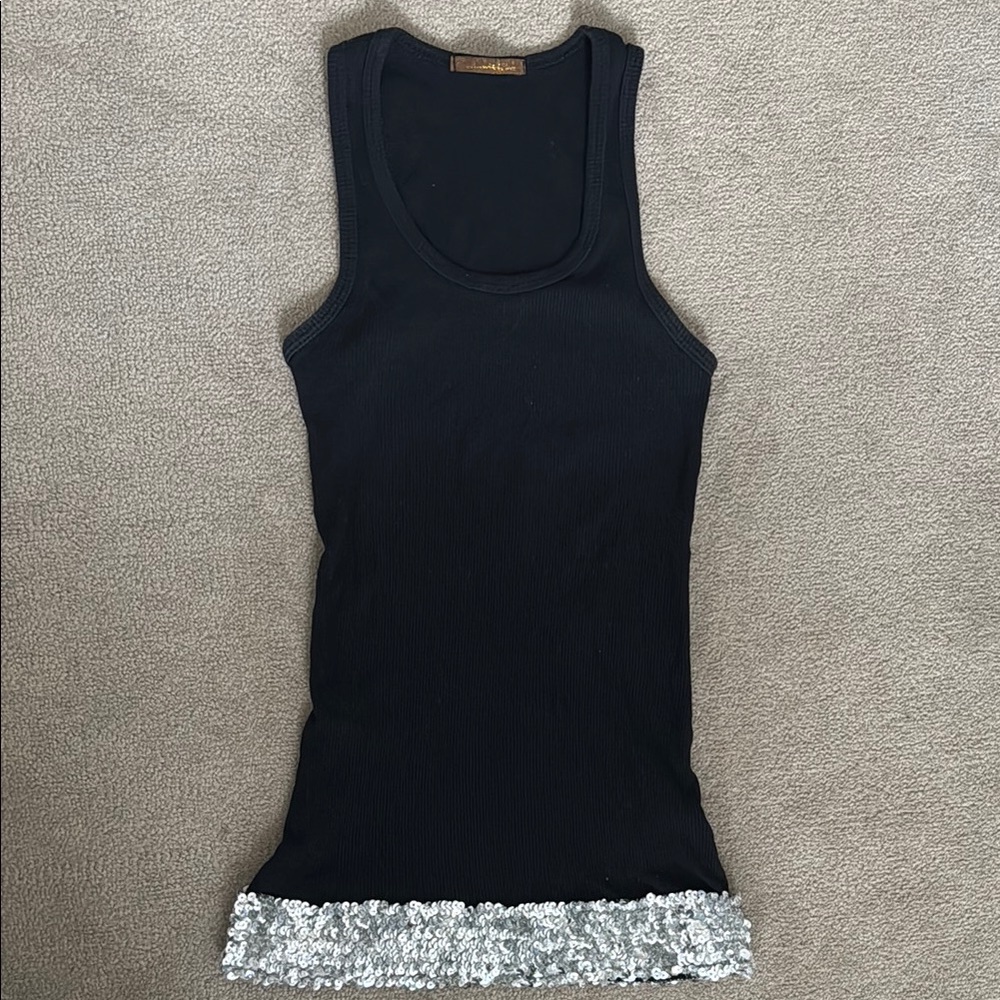 Black Sequin Trim Tank Top